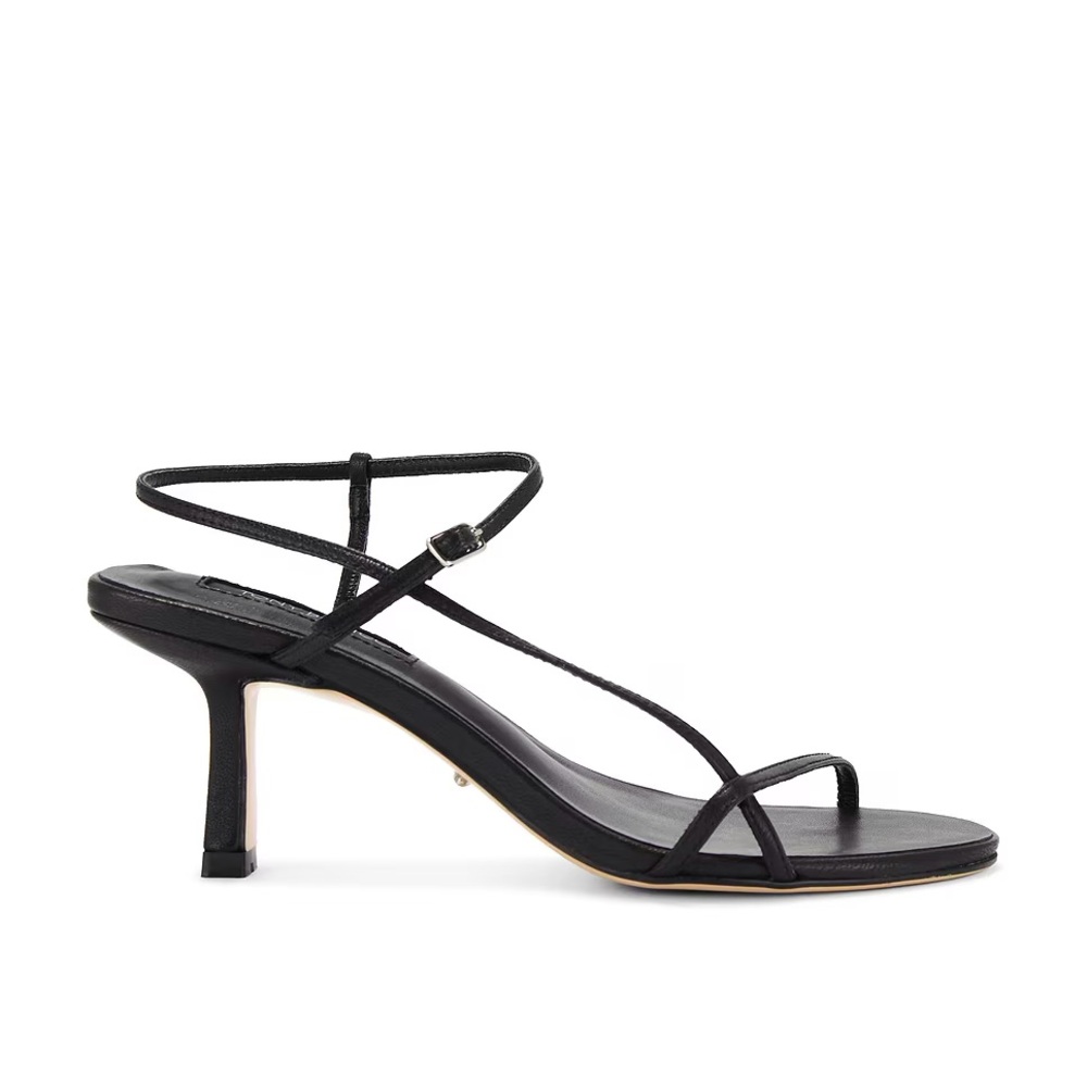 EUC Tony Bianco Caprice Heel 8 Black Leather Strappy Low Heel Minimal Worn Once